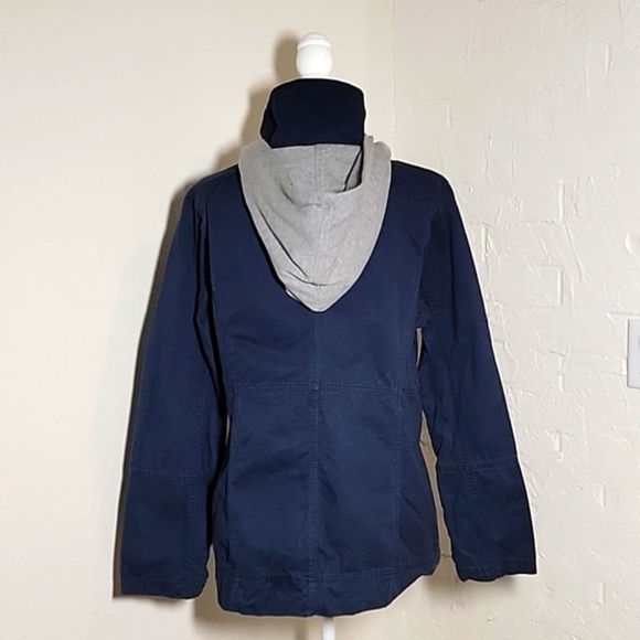 Hurley Winchester Woven Jacket Coat Hoodie Hooded Zip-Up Button Navy Blue Gray L - Picture 7 of 16